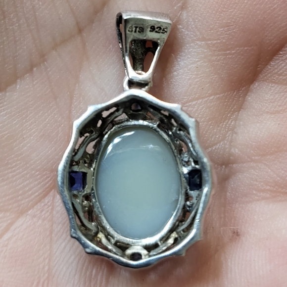 GLISTENING Antique 925 Sterling Silver Filigree Blue Sapphire pendant - Picture 6 of 8